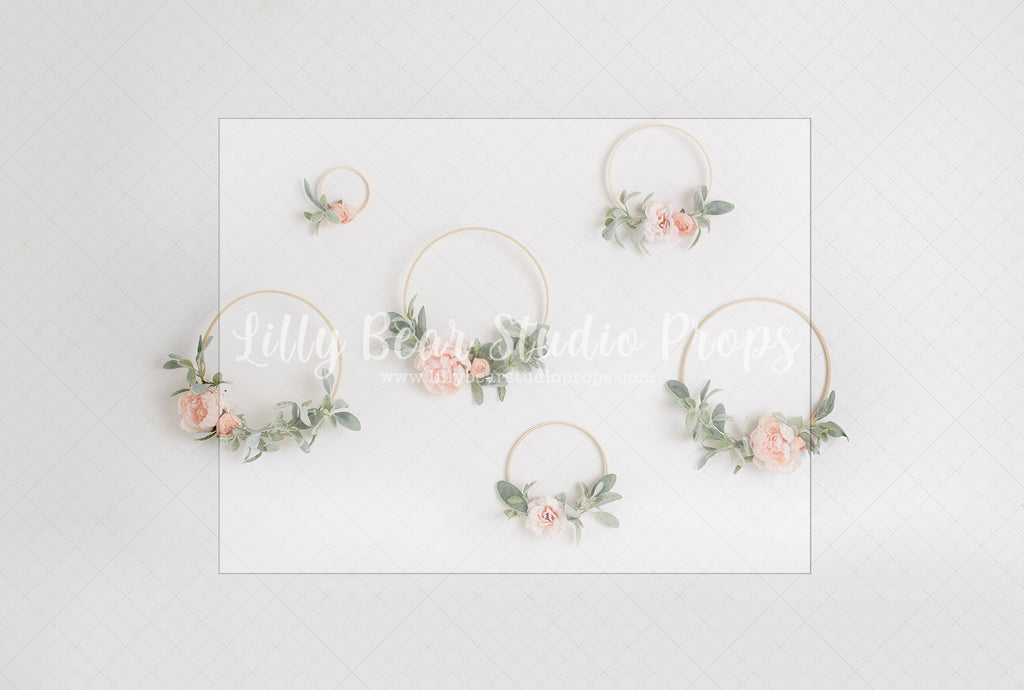 Floral Hoops - Lilly Bear Studio Props, birthday, blush flowers, cake smash, FABRICS, floral, floral hoops, floral wall, girl, gold hoop, spring flowers