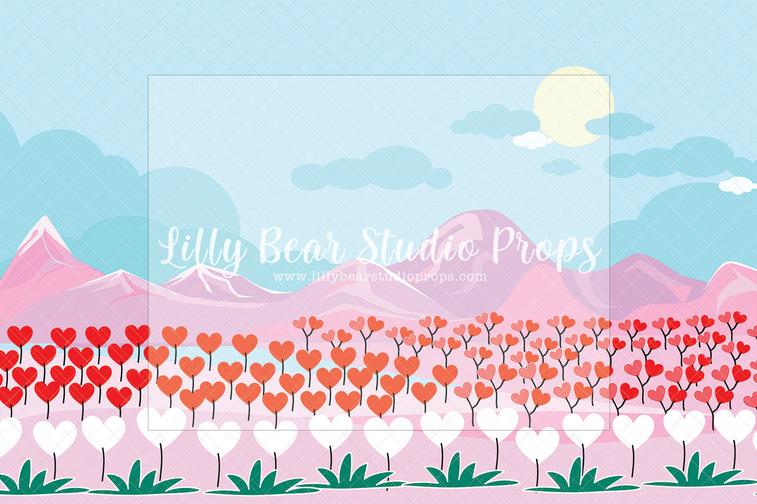 Heart Flowers Mountains - Lilly Bear Studio Props, all my heart, balloon hearts, be still my heart, candy hearts, cupid, FABRICS, girl, girls, heart, heart flowers, heart love, heart of gold, hearts, hearts and arrows, hearts bokeh, i love you, love, love is in the air, love shop, love wall, pastel hearts, pattern hearts, pink, pink balloon heart, pink heart, pink heart wall, pink hearts, valentine, valentines, valentines day