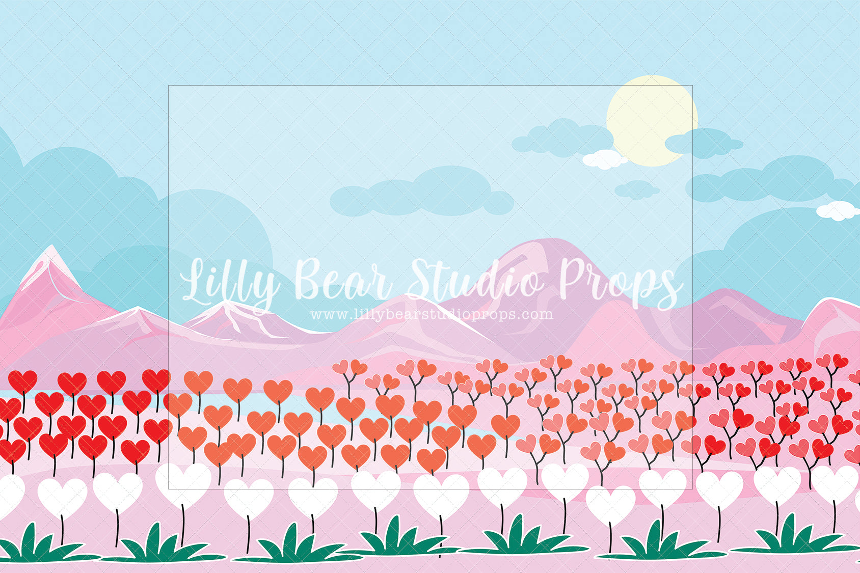 Heart Flowers Mountains - Lilly Bear Studio Props, all my heart, balloon hearts, be still my heart, candy hearts, cupid, FABRICS, girl, girls, heart, heart flowers, heart love, heart of gold, hearts, hearts and arrows, hearts bokeh, i love you, love, love is in the air, love shop, love wall, pastel hearts, pattern hearts, pink, pink balloon heart, pink heart, pink heart wall, pink hearts, valentine, valentines, valentines day