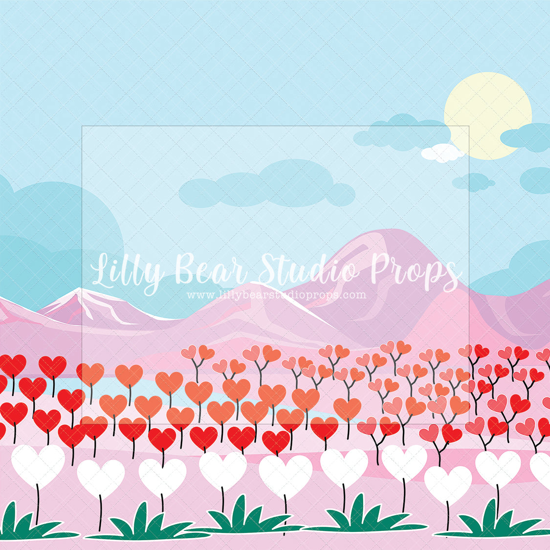 Heart Flowers Mountains - Lilly Bear Studio Props, all my heart, balloon hearts, be still my heart, candy hearts, cupid, FABRICS, girl, girls, heart, heart flowers, heart love, heart of gold, hearts, hearts and arrows, hearts bokeh, i love you, love, love is in the air, love shop, love wall, pastel hearts, pattern hearts, pink, pink balloon heart, pink heart, pink heart wall, pink hearts, valentine, valentines, valentines day