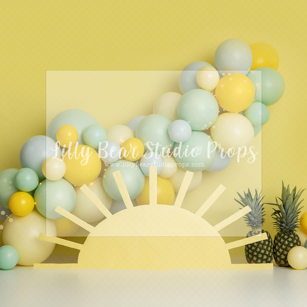 Here Comes the Sun Pineapple - Lilly Bear Studio Props, boho, fun in the sun, green and yellow, let the sun shine in, my sunshine, one, pastel yellow, spring sun, sun, sun rays, sunny, sunny day, sunshine, yellow, yellow balloons, you are my sunshine