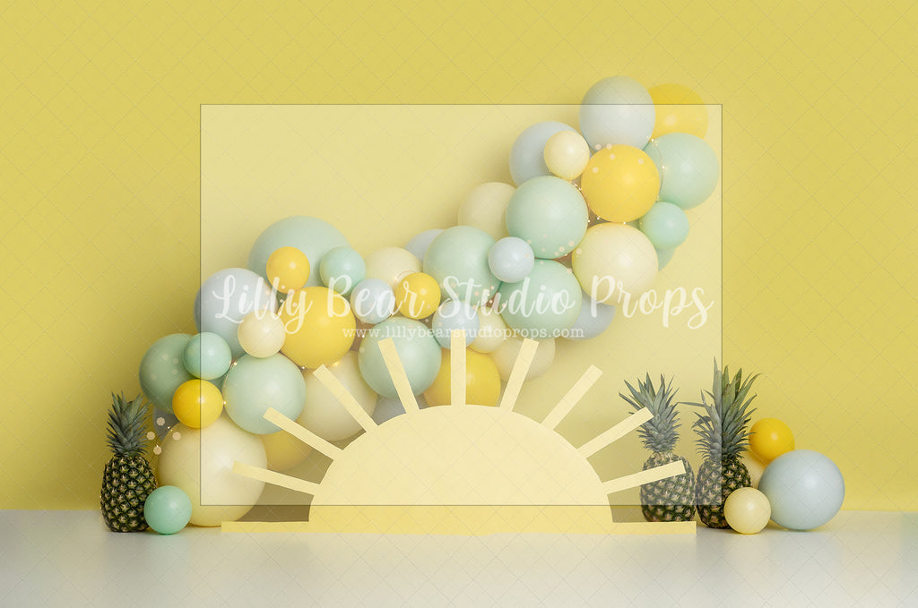 Here Comes the Sun Pineapple - Lilly Bear Studio Props, boho, fun in the sun, green and yellow, let the sun shine in, my sunshine, one, pastel yellow, spring sun, sun, sun rays, sunny, sunny day, sunshine, yellow, yellow balloons, you are my sunshine