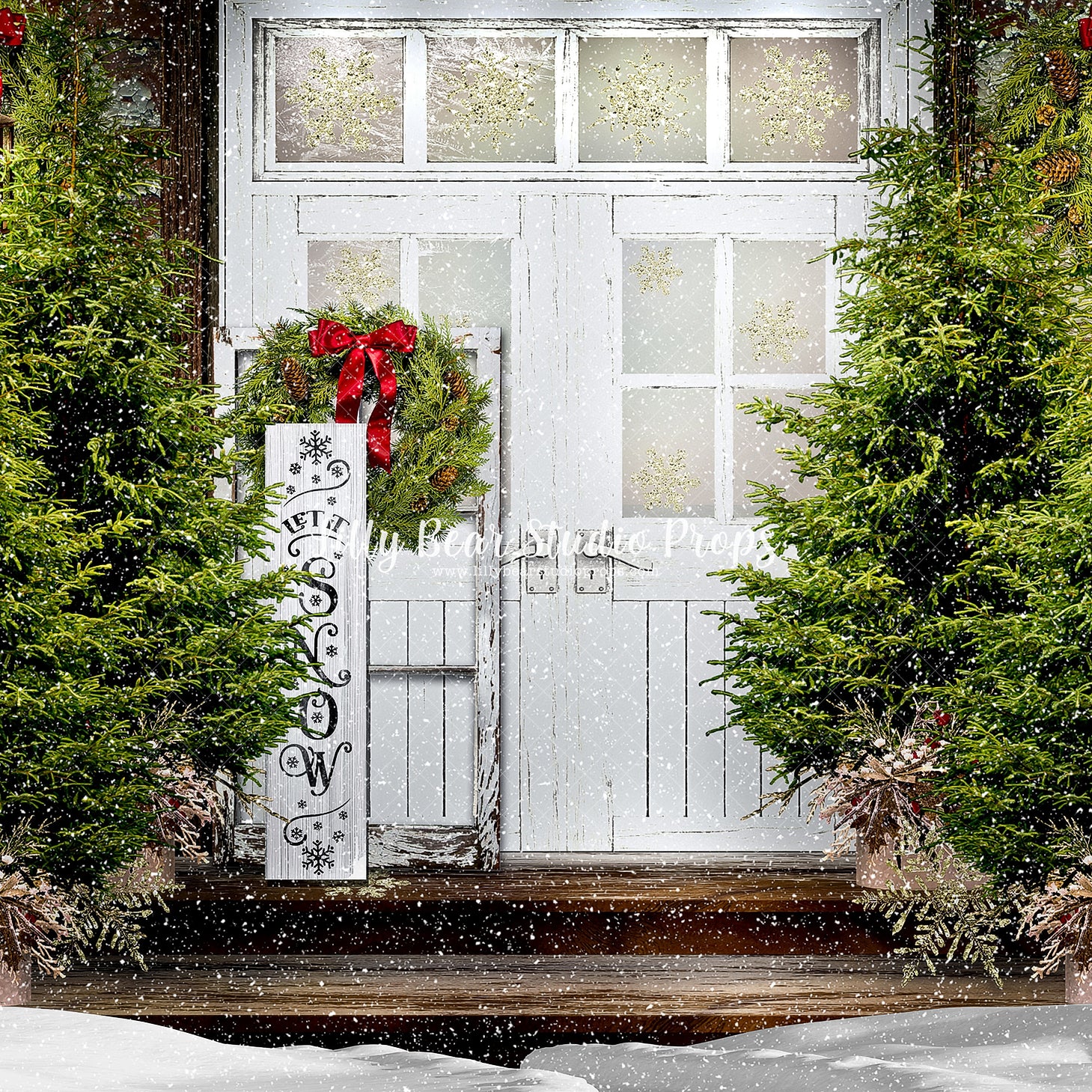 Let It Snow Porch - Lilly Bear Studio Props, animals, autumn forest, dark forest, enchanted forest, Fabric, FABRICS, fall forest, forest, forest animals, forest entry, forest floor, forest friends, forest painting, fox, green forest, into the wild, lanterns, little wild one, misty forest, moon, moonlight, moonlight forest, night forest, nighttime, owl, pine forest, pine tree, pine tree forest, pine trees, raccoon, where the wild things are, wild, wild animal, wild one, wild things, woodland forest