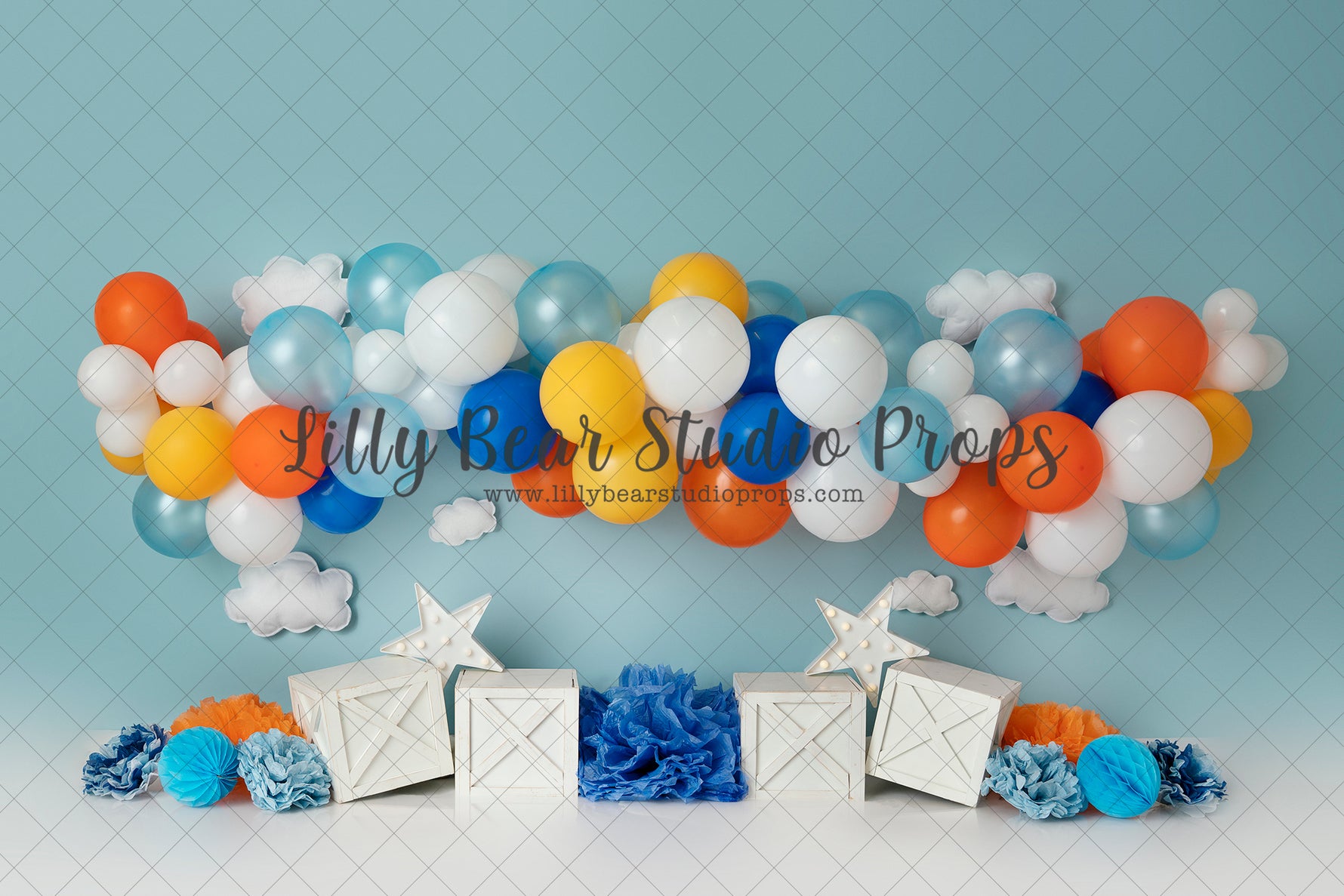 Bluey - Lilly Bear Studio Props, aviator, blue and silver, blue balloons, blue stars, clouds, glowing stars, moon and stars, moon stars, silver, silver and blue, silver star, silver stars, stars, stars and moom, stars clouds, stars in sky, teddy balloons, up and away, up up away, white stars