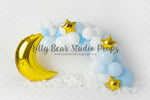Blue Gold Moon and Stars - Lilly Bear Studio Props, blue and silver, blue balloons, gold moon, gold moon and stars, gold moon and stars balloons, hot air balloon, silver, silver and blue, silver star, silver stars, teddy, teddy balloons, teddy bear, teddy bear picnic, teddy bears, teddys