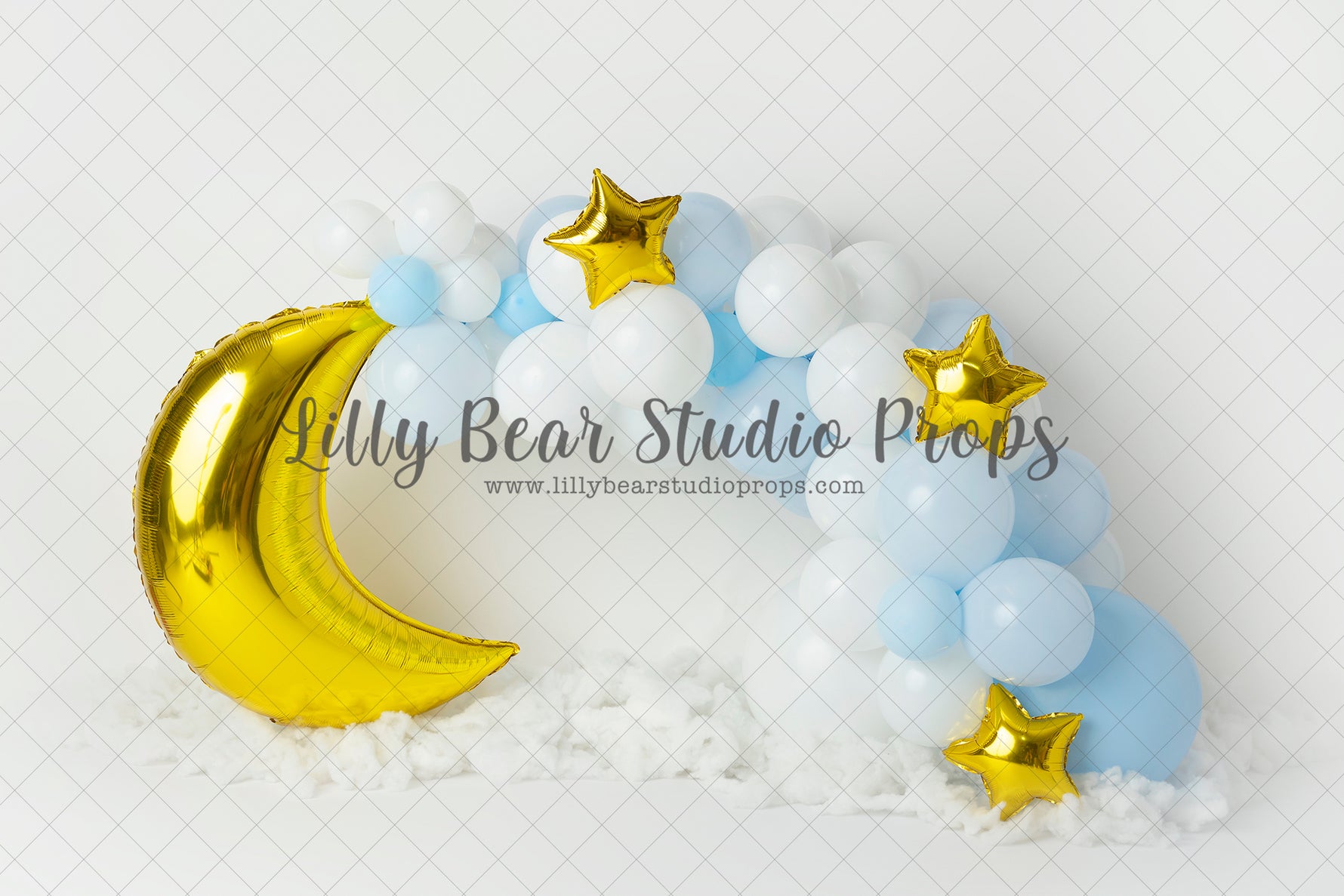 Blue Gold Moon and Stars - Lilly Bear Studio Props, blue and silver, blue balloons, gold moon, gold moon and stars, gold moon and stars balloons, hot air balloon, silver, silver and blue, silver star, silver stars, teddy, teddy balloons, teddy bear, teddy bear picnic, teddy bears, teddys