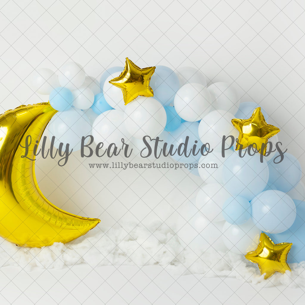 Blue Gold Moon and Stars - Lilly Bear Studio Props, blue and silver, blue balloons, gold moon, gold moon and stars, gold moon and stars balloons, hot air balloon, silver, silver and blue, silver star, silver stars, teddy, teddy balloons, teddy bear, teddy bear picnic, teddy bears, teddys