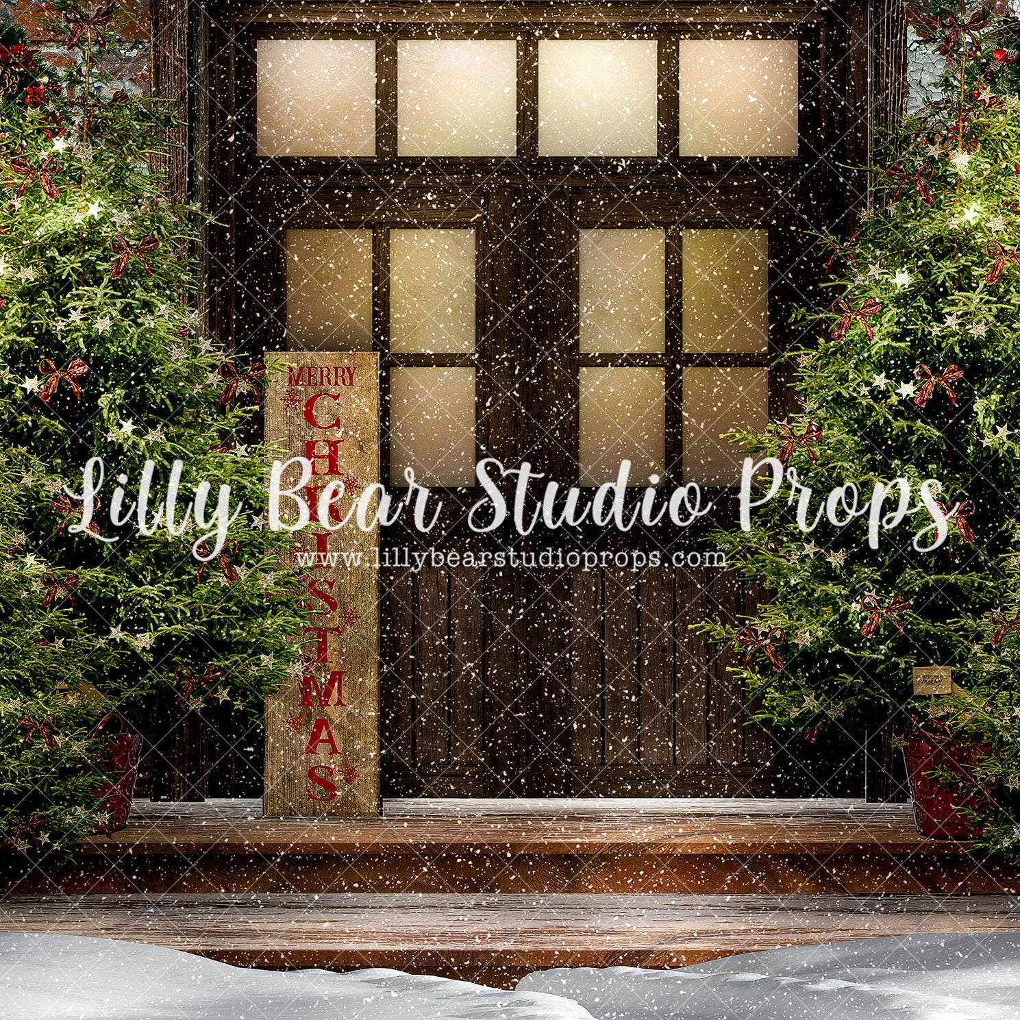 Merry Christmas Tree Porch - Lilly Bear Studio Props, animals, autumn forest, dark forest, enchanted forest, Fabric, FABRICS, fall forest, forest, forest animals, forest entry, forest floor, forest friends, forest painting, fox, green forest, into the wild, lanterns, little wild one, misty forest, moon, moonlight, moonlight forest, night forest, nighttime, owl, pine forest, pine tree, pine tree forest, pine trees, raccoon, where the wild things are, wild, wild animal, wild things, woodland forest