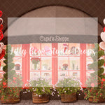 Cupid's Shoppe Dark - Lilly Bear Studio Props, cupid, Fabric, FABRICS, flower shop, heart balloons, love shop, outdoor valentines, red and pink, red roses, valentine, valentine backdrop, valentine booth, valentine day shop, valentine flowers, valentine's card, valentine's day shop, valentines, valentines booth, valentines day, valentines kisses, Wrinkle Free Fabric