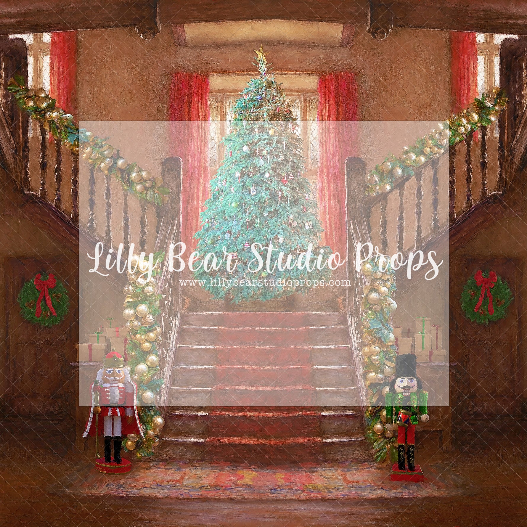 Painted Christmas Staircase - Lilly Bear Studio Props, christmas, Cozy, Decorated, Festive, Giving, Holiday, Holy, Hopeful, Joyful, Merry, Peaceful, Peacful, Red & Green, Seasonal, Winter, Xmas, Yuletide
