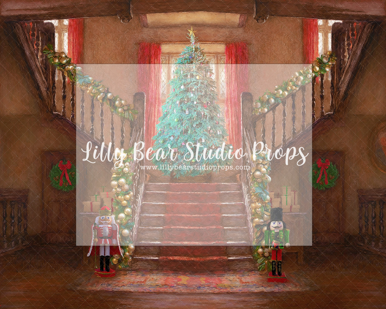 Painted Christmas Staircase - Lilly Bear Studio Props, christmas, Cozy, Decorated, Festive, Giving, Holiday, Holy, Hopeful, Joyful, Merry, Peaceful, Peacful, Red & Green, Seasonal, Winter, Xmas, Yuletide