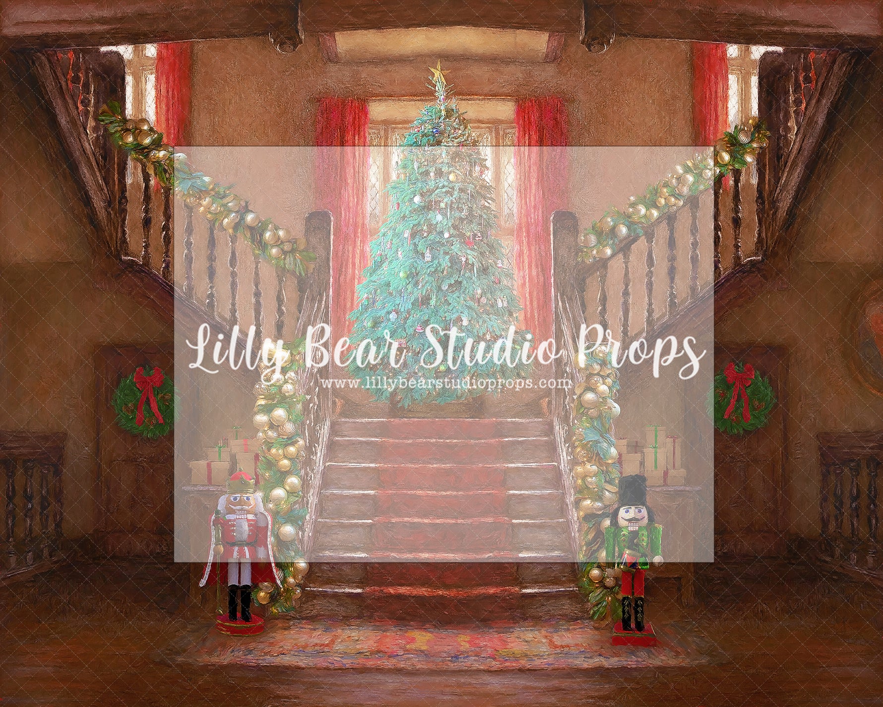 Painted Christmas Staircase - Lilly Bear Studio Props, christmas, Cozy, Decorated, Festive, Giving, Holiday, Holy, Hopeful, Joyful, Merry, Peaceful, Peacful, Red & Green, Seasonal, Winter, Xmas, Yuletide