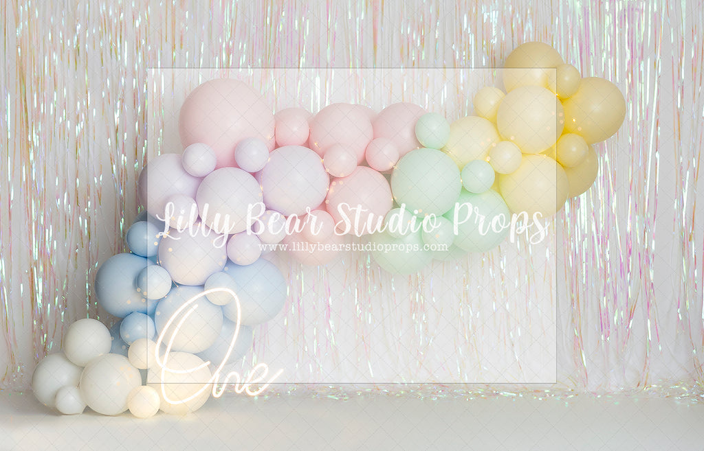 Pastel One Balloon Garland - Lilly Bear Studio Props, neon one, one, pastel, pastel balloon garland, pastel balloon wall, pastel balloons, pastel pink, pastel rainbow, patel