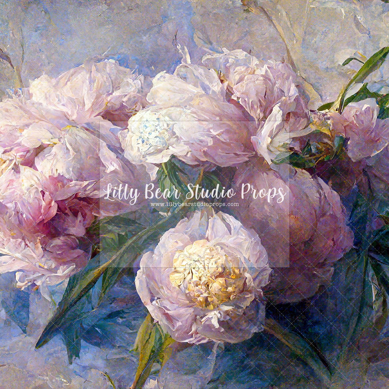 Pink Peonies on Blue