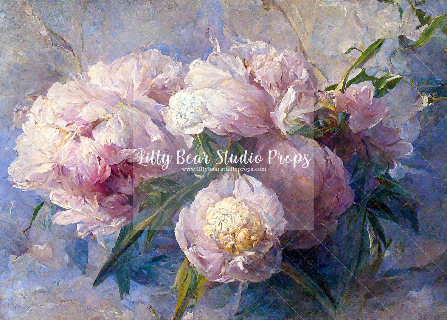 Pink Peonies on Blue