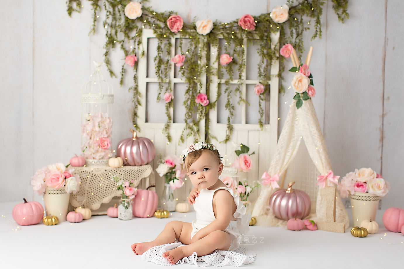 Pink Pumpkin Boho by Zazz Photography sold by Lilly Bear Studio Props, balloon arch - balloon garland - balloons - barn