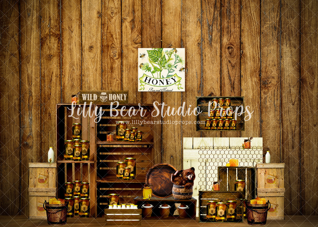 Pure Honey - Lilly Bear Studio Props, adventure, adventure awaits, adventure one, cabin, Fabric, FABRICS, honey, honey bees, honey bucket, honey comb, honey jar, log cabin, winnie the pooh, wood, wood crate