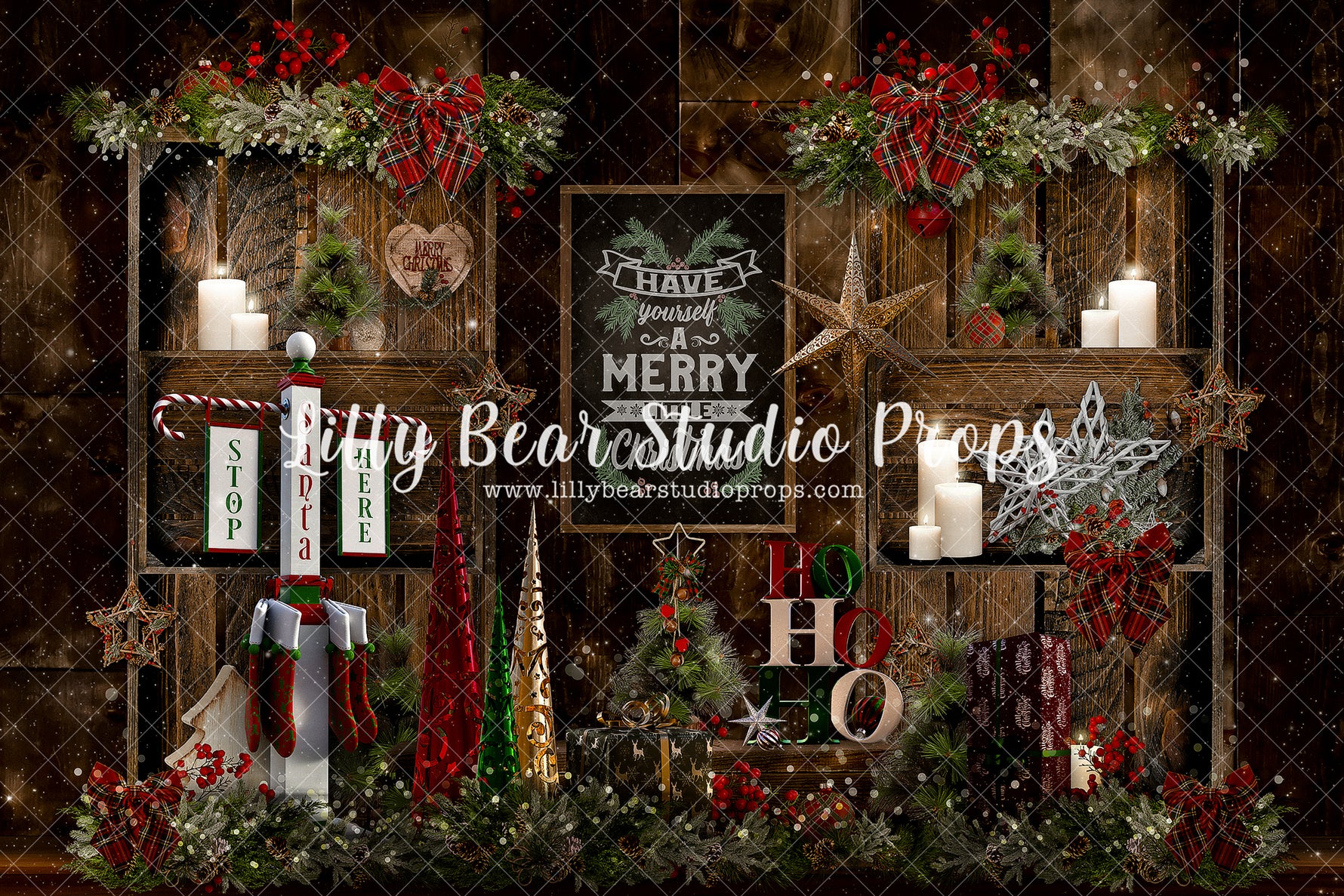 Santa Stops Here - Lilly Bear Studio Props, animals, autumn forest, dark forest, enchanted forest, Fabric, FABRICS, fall forest, forest, forest animals, forest entry, forest floor, forest friends, forest painting, fox, green forest, into the wild, lanterns, little wild one, misty forest, moon, moonlight, moonlight forest, night forest, nighttime, owl, pine forest, pine tree, pine tree forest, pine trees, raccoon, where the wild things are, wild, wild animal, wild one, wild things, woodland forest