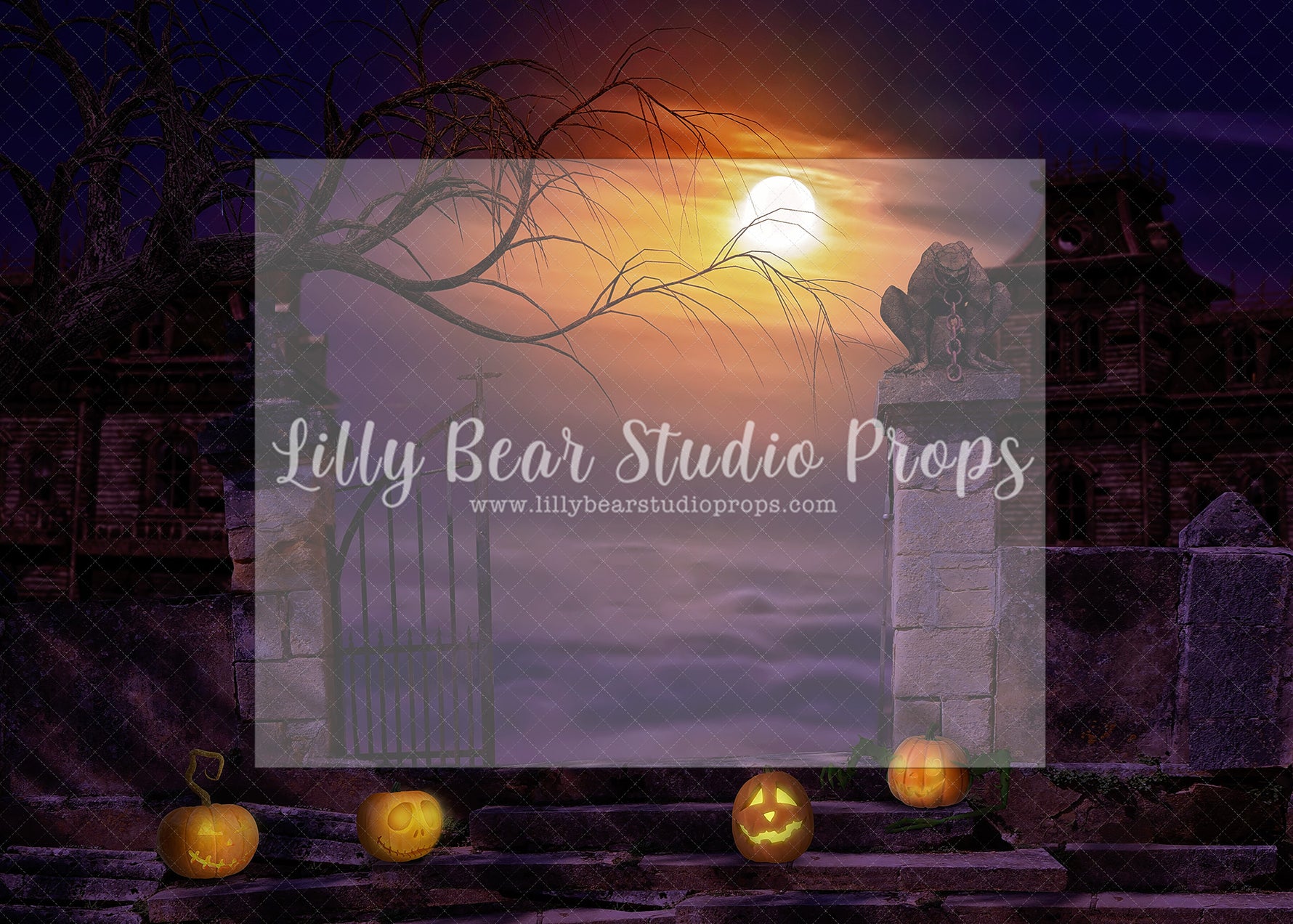 Spooky Halloween Gate Entry - Lilly Bear Studio Props, christmas, Decorated, fall, fall colors, fall colours, fall forest, fall leaves, fall mini, fall pumpkins, fall season, falling leaves, farm pickup, full moon, Giving, halloween, jack-o-lantern, jack-o-lanterns, jackolantern, moon, moonlight, moonlight forest, Peaceful, pickup, pickup truck, pumpkin field, spooky halloween, witches