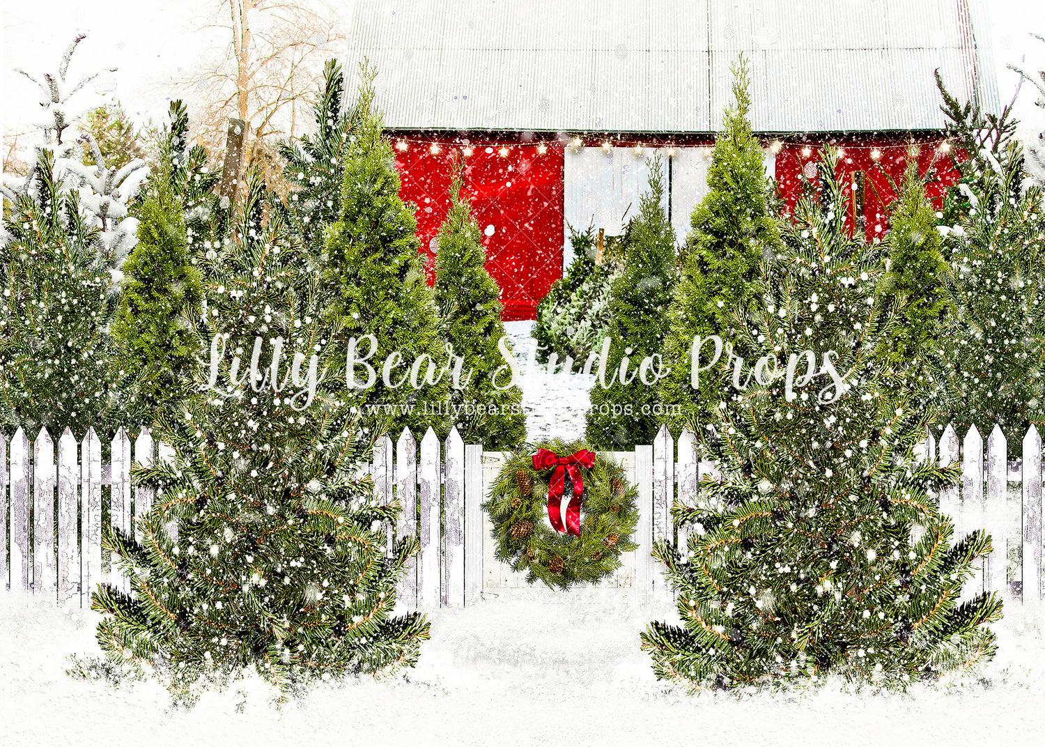 Tree Farm Welcome Wreath - Lilly Bear Studio Props, camper, candles, christmas, christmas kitchen, christmas snow, christmas window, Fabric, FABRICS, kitchen, red curtains, tree farm, winter, wreath