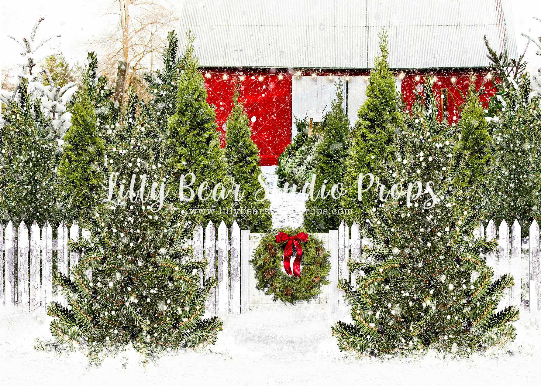 Tree Farm Welcome Wreath - Lilly Bear Studio Props, camper, candles, christmas, christmas kitchen, christmas snow, christmas window, Fabric, FABRICS, kitchen, red curtains, tree farm, winter, wreath