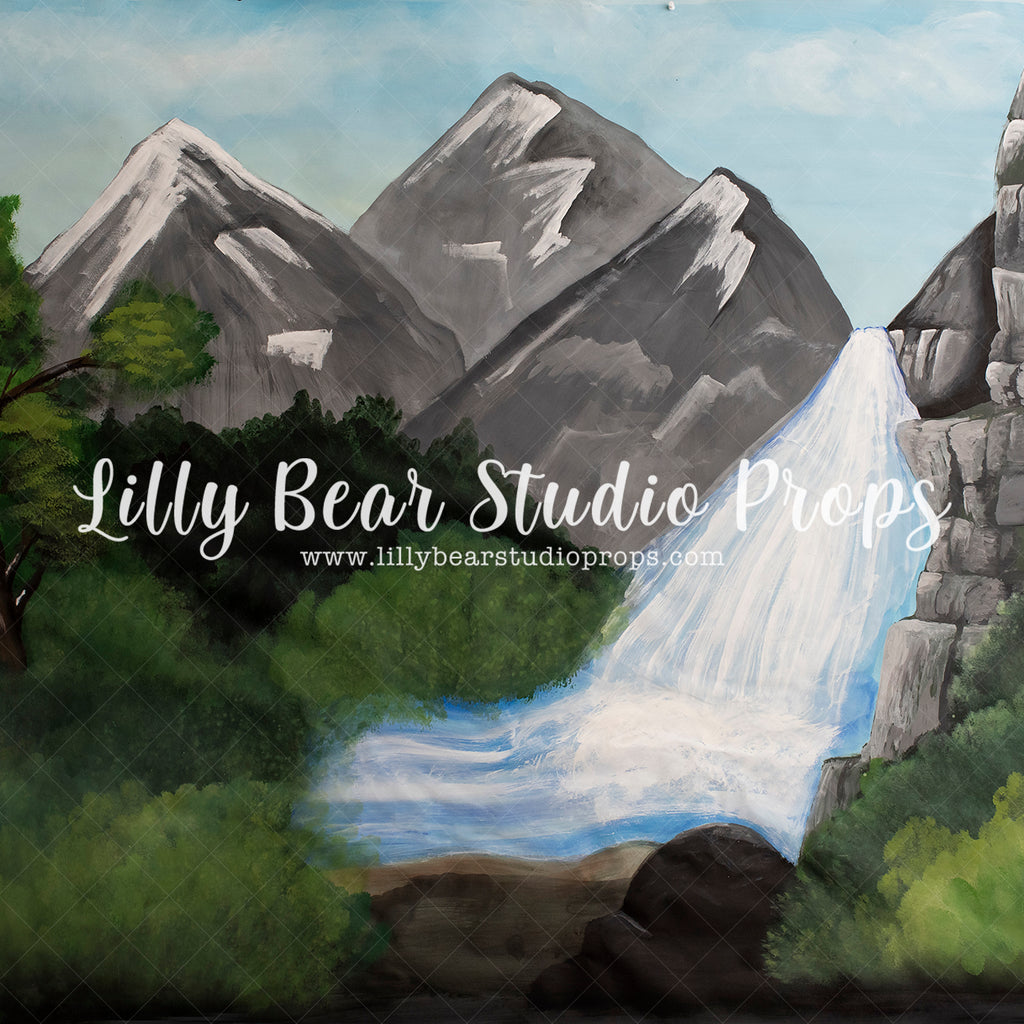 Waterfall Cliff - Lilly Bear Studio Props, boy cake smash, cake smash, FABRICS, forest, forest floor, forest painting, garden, grey mountains, jungle, mountain forest, mountains, waterfall, wild one, woodland forest