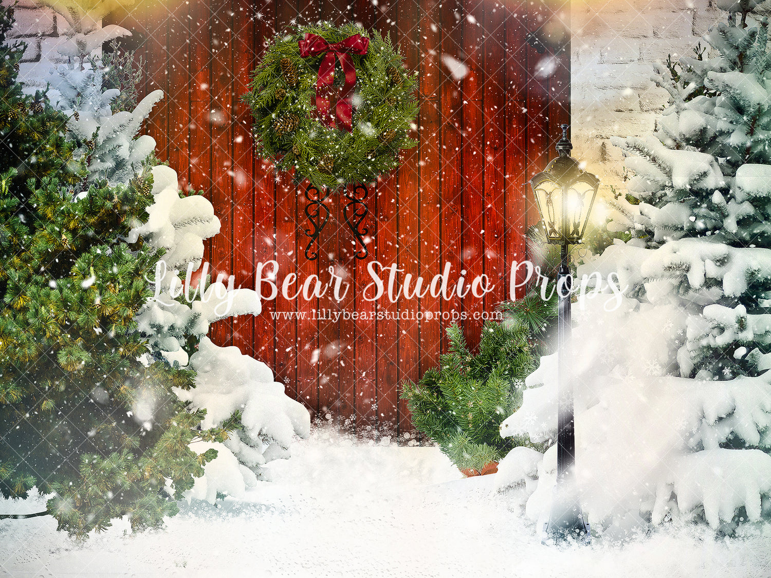 Welcome Xmas Door - Lilly Bear Studio Props, camper, candles, christmas, christmas kitchen, christmas snow, christmas window, Fabric, FABRICS, kitchen, red curtains, tree farm, winter, wreath