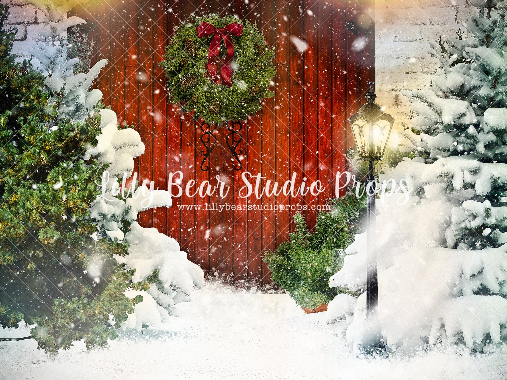 Welcome Xmas Door - Lilly Bear Studio Props, camper, candles, christmas, christmas kitchen, christmas snow, christmas window, Fabric, FABRICS, kitchen, red curtains, tree farm, winter, wreath