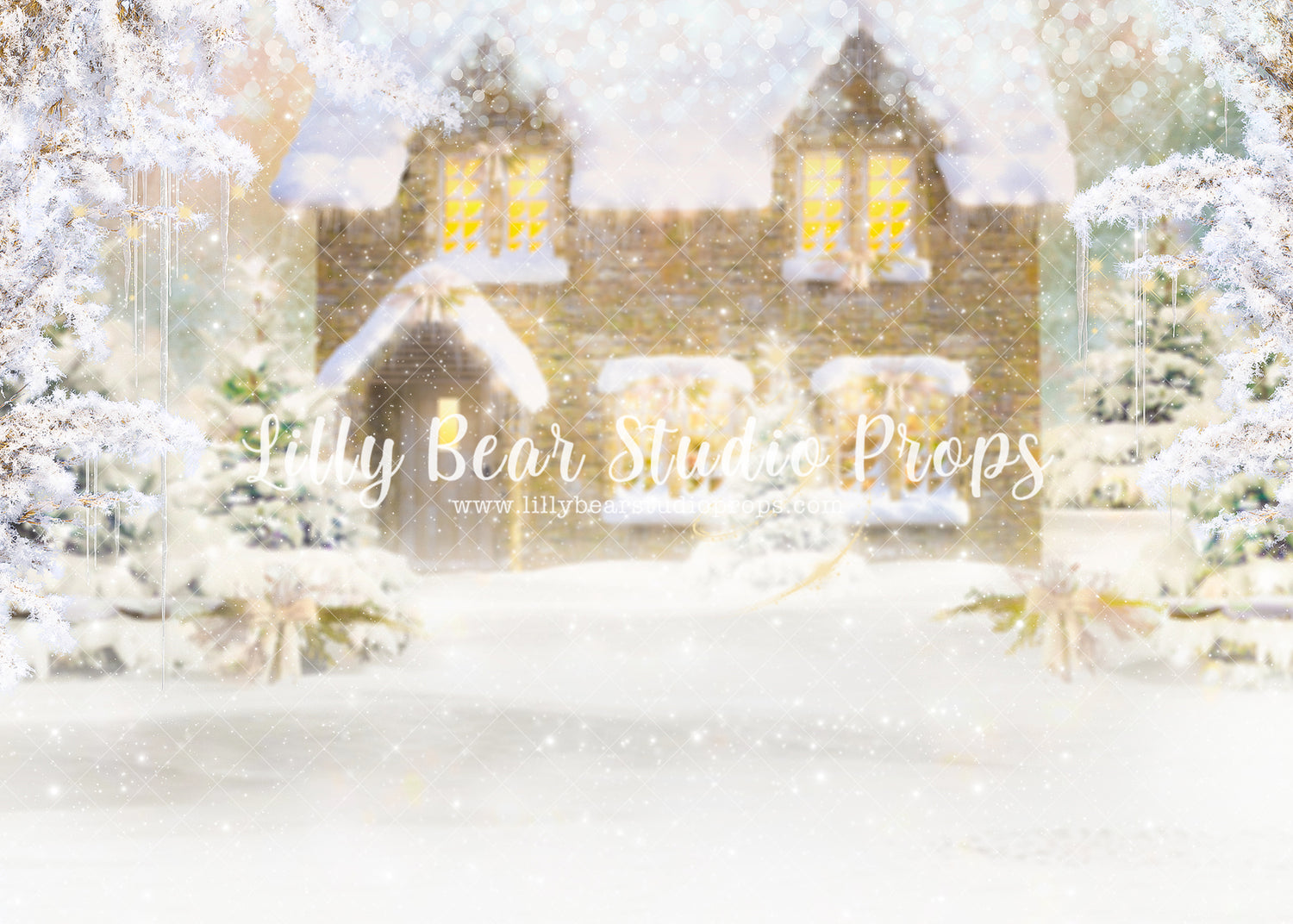 Snowy Christmas Eve - Lilly Bear Studio Props, camper, candles, christmas, christmas kitchen, christmas snow, christmas window, Fabric, FABRICS, kitchen, red curtains, tree farm, winter, wreath