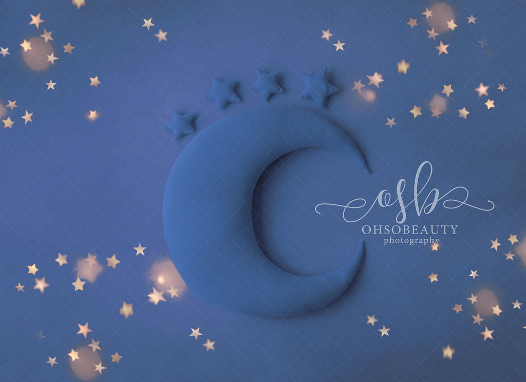 Dark Blue Moon Digital Backdrop - Lilly Bear Studio Props, blue moon, digital backdrop, moon, moon stars
