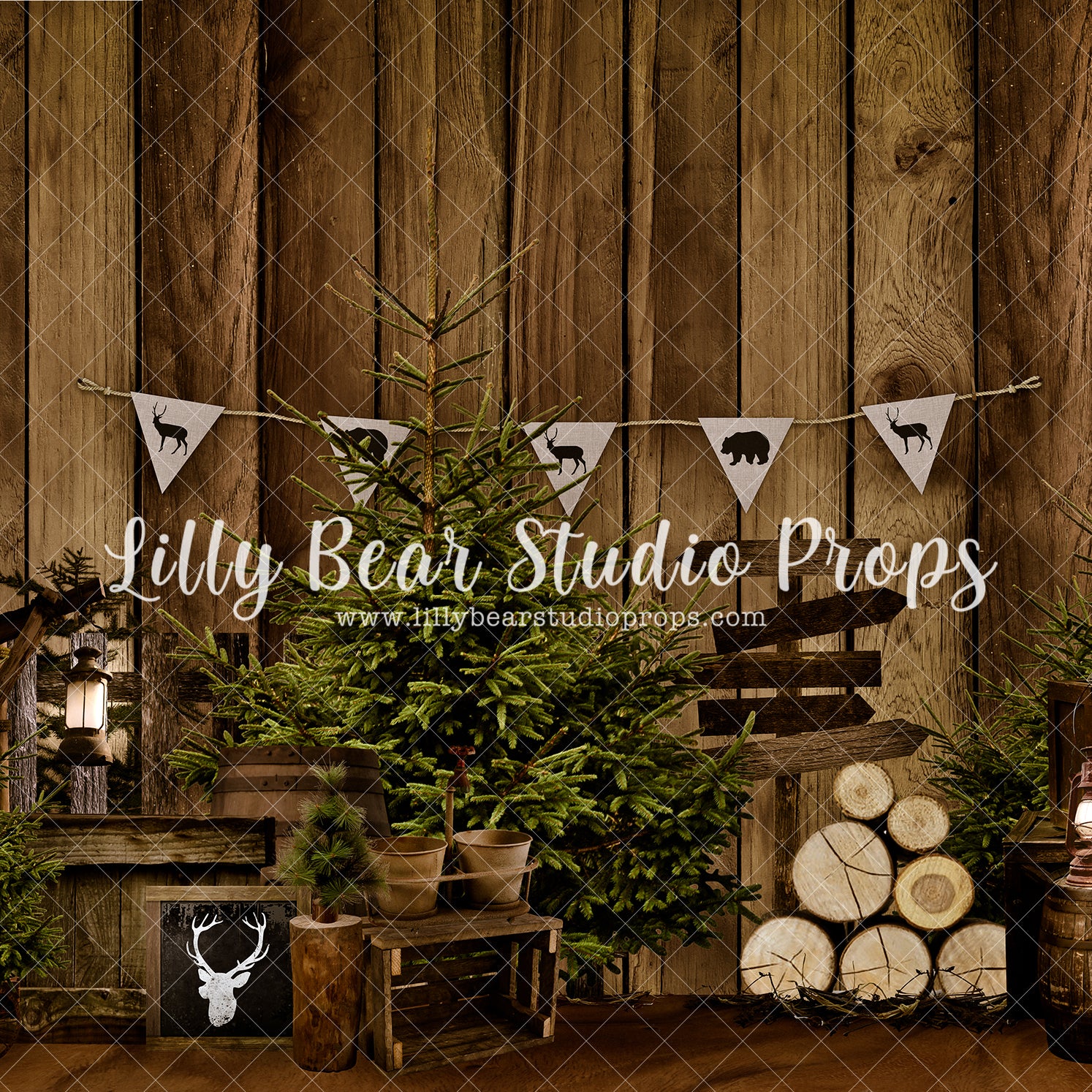 Woodsy Dark - Lilly Bear Studio Props, baby deer, bear, buffalo plaid, deer, deer one, deers, Fabric, FABRICS, little wild one, lumber jack, moose, pine trees, plaid, plaid pillows, wild, wild animals, wild one, wood wall